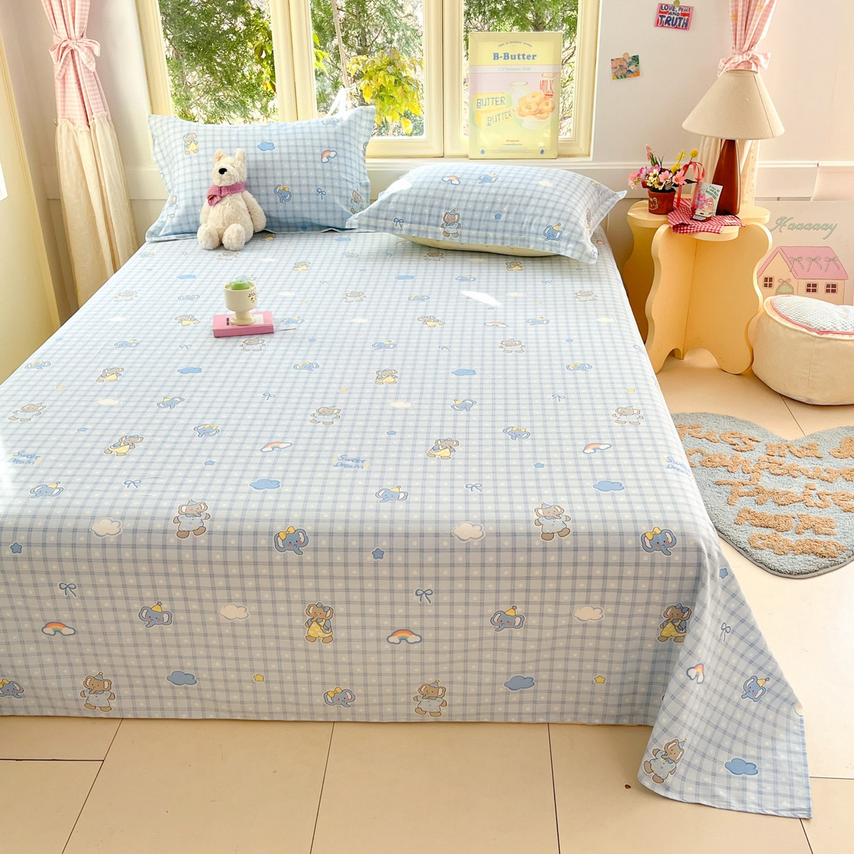 91家纺网 家纺一手货源 找家纺 莱通家纺 2026春夏新款全棉12868印花四件套单品系列-单床单 云朵象宝