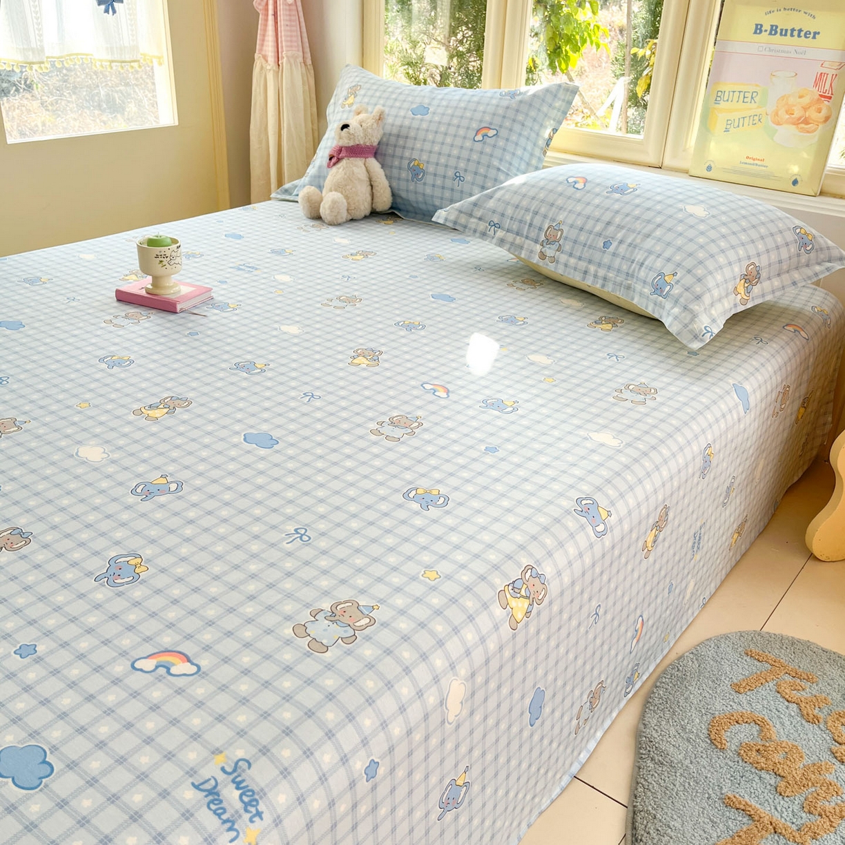 91家纺网 家纺一手货源 找家纺 莱通家纺 2026春夏新款全棉12868印花四件套单品系列-单床单 云朵象宝