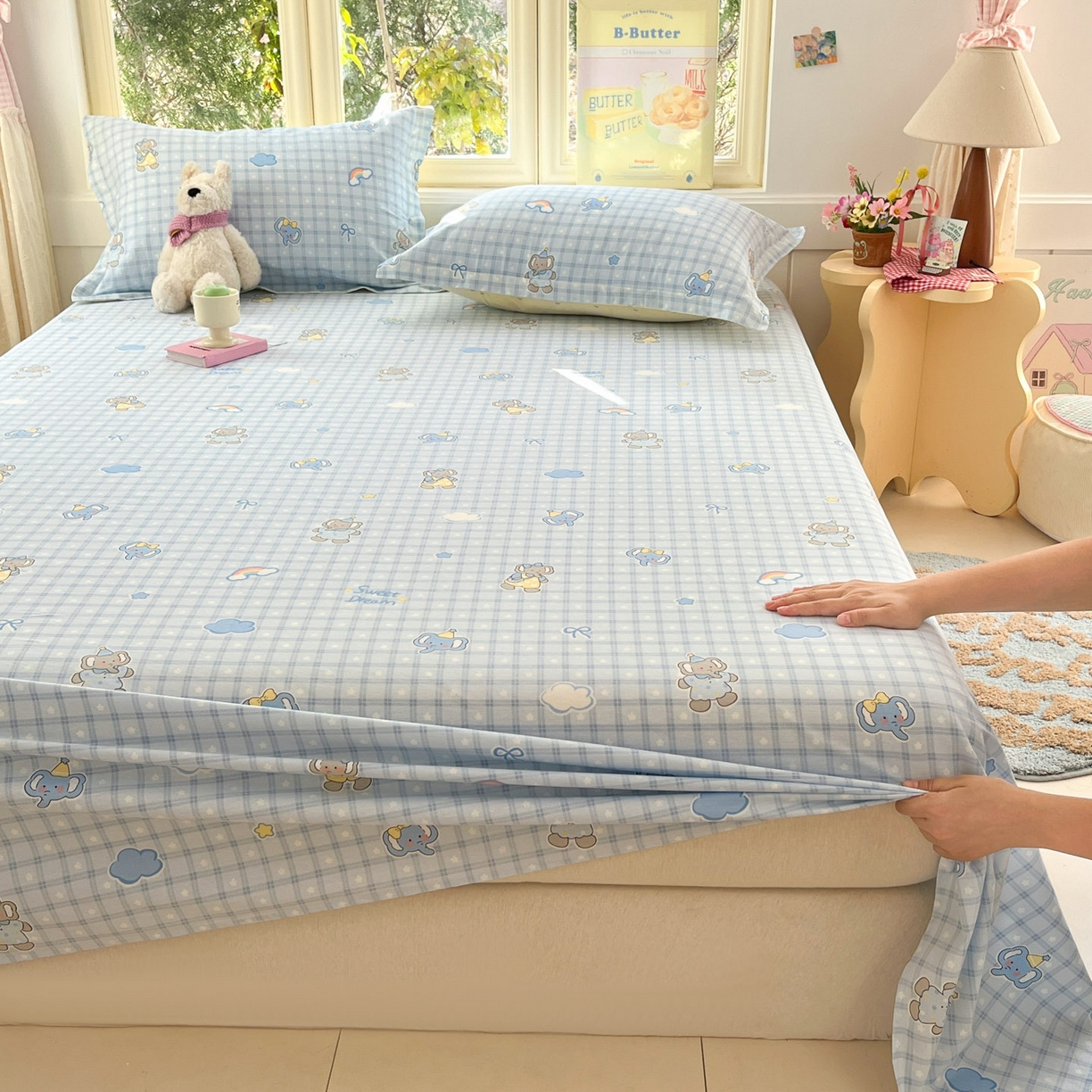 91家纺网 家纺一手货源 找家纺 莱通家纺 2026春夏新款全棉12868印花四件套单品系列-单床单 云朵象宝