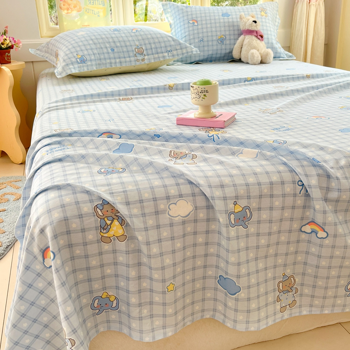 91家纺网 家纺一手货源 找家纺 莱通家纺 2026春夏新款全棉12868印花四件套单品系列-单床单 云朵象宝