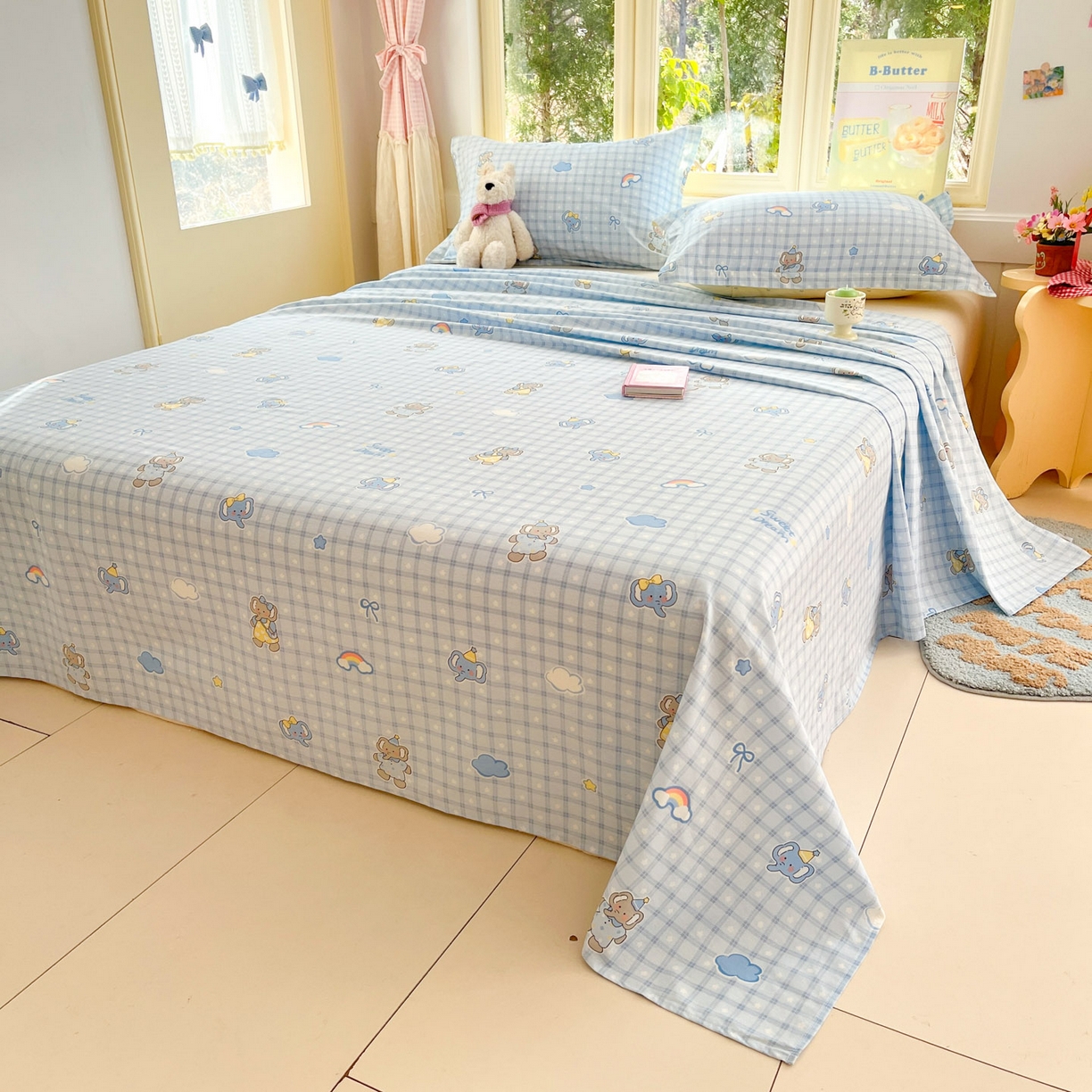 91家纺网 家纺一手货源 找家纺 莱通家纺 2026春夏新款全棉12868印花四件套单品系列-单床单 云朵象宝