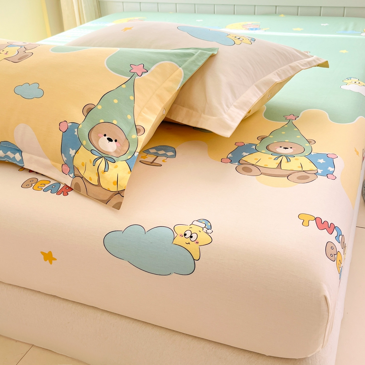 91家纺网 家纺一手货源 找家纺 （总）莱通家纺 2026春夏新款全棉12868印花四件套单品系列-单床笠