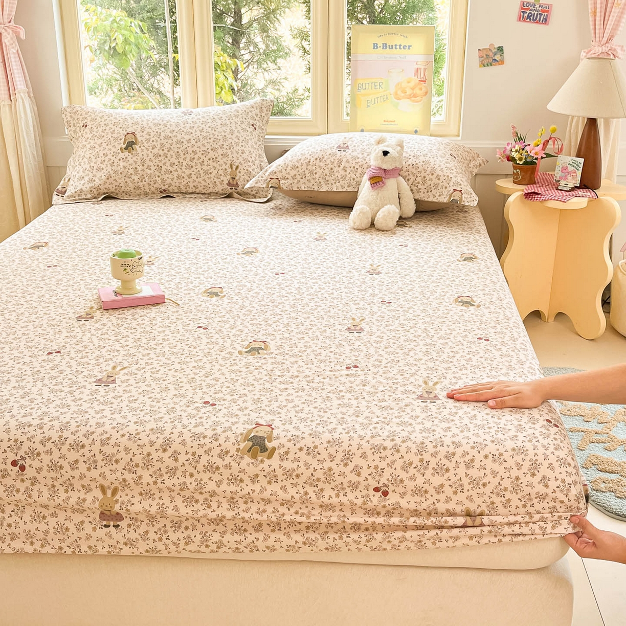 91家纺网 家纺一手货源 找家纺 莱通家纺 2026春夏新款全棉12868印花四件套单品系列-单床笠 帕丁顿兔兔