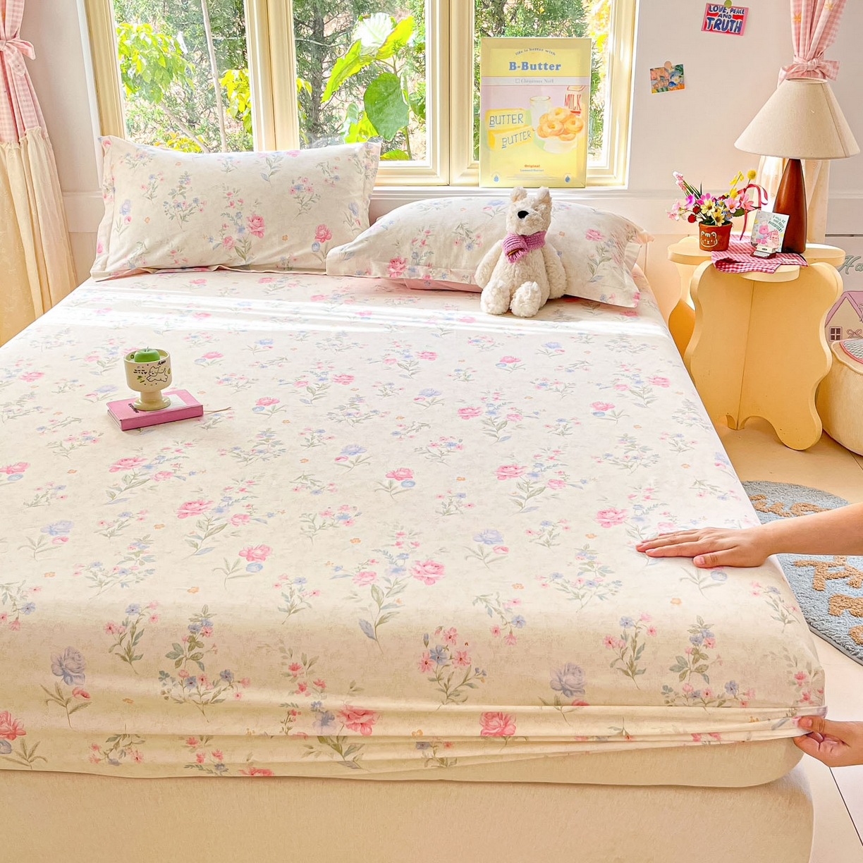 91家纺网 家纺一手货源 找家纺 莱通家纺 2026春夏新款全棉12868印花四件套单品系列-单床笠 芜晴花