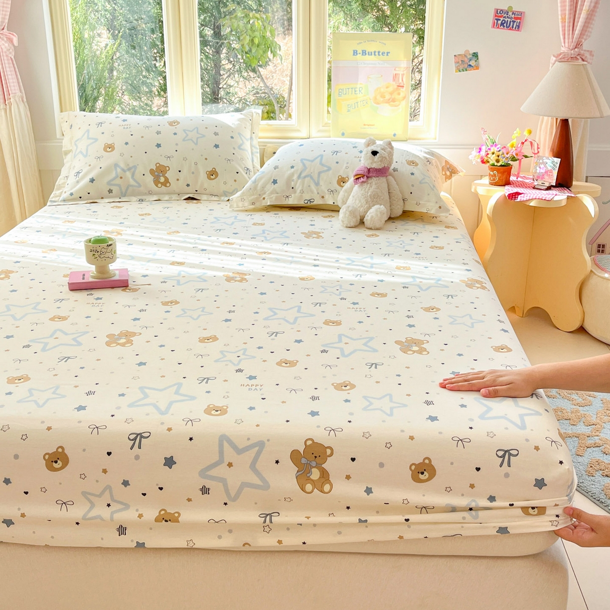 91家纺网 家纺一手货源 找家纺 莱通家纺 2026春夏新款全棉12868印花四件套单品系列-单床笠 小熊天文馆