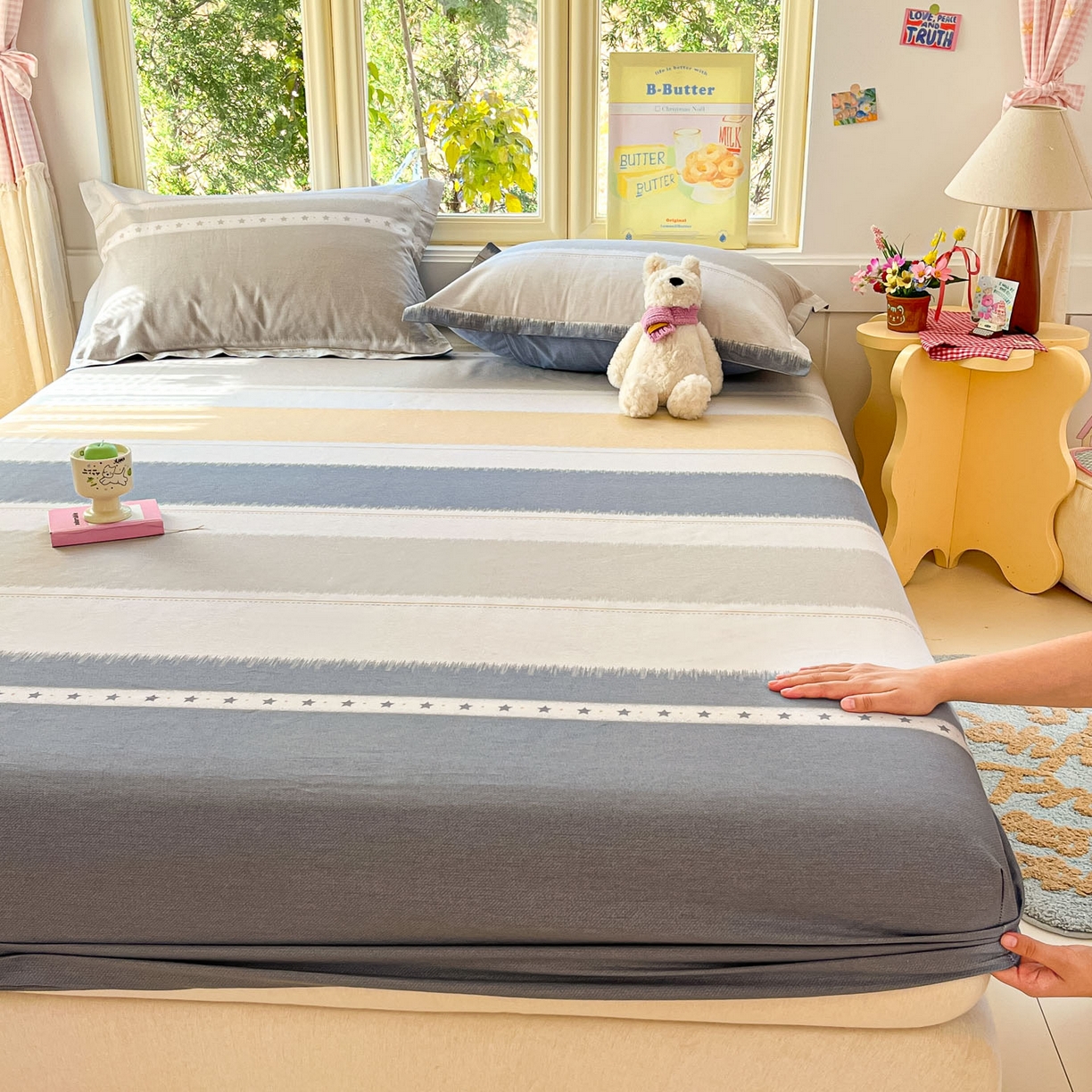 91家纺网 家纺一手货源 找家纺 莱通家纺 2026春夏新款全棉12868印花四件套单品系列-单床笠 星辰大海