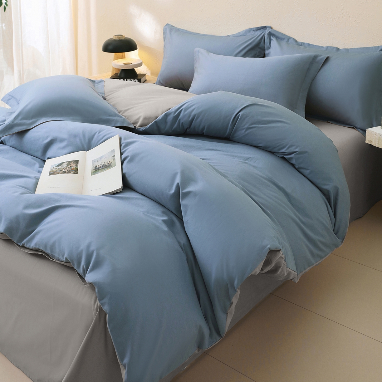 91家纺网 家纺一手货源 找家纺 （总）小懒猪 2026新款13372A类双拼纯色全棉纯棉四件套