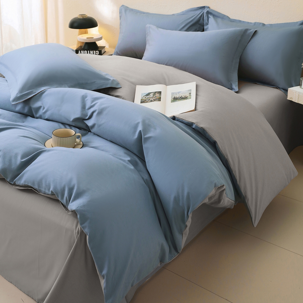 91家纺网 家纺一手货源 找家纺 （总）小懒猪 2026新款13372A类双拼纯色全棉纯棉四件套