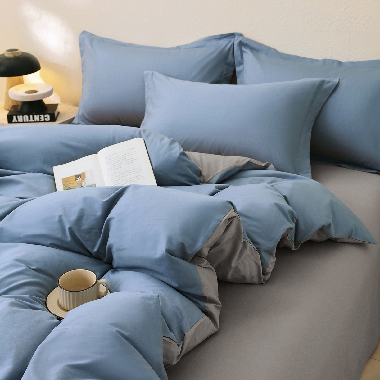 91家纺网 家纺一手货源 找家纺 （总）小懒猪 2026新款13372A类双拼纯色全棉纯棉四件套