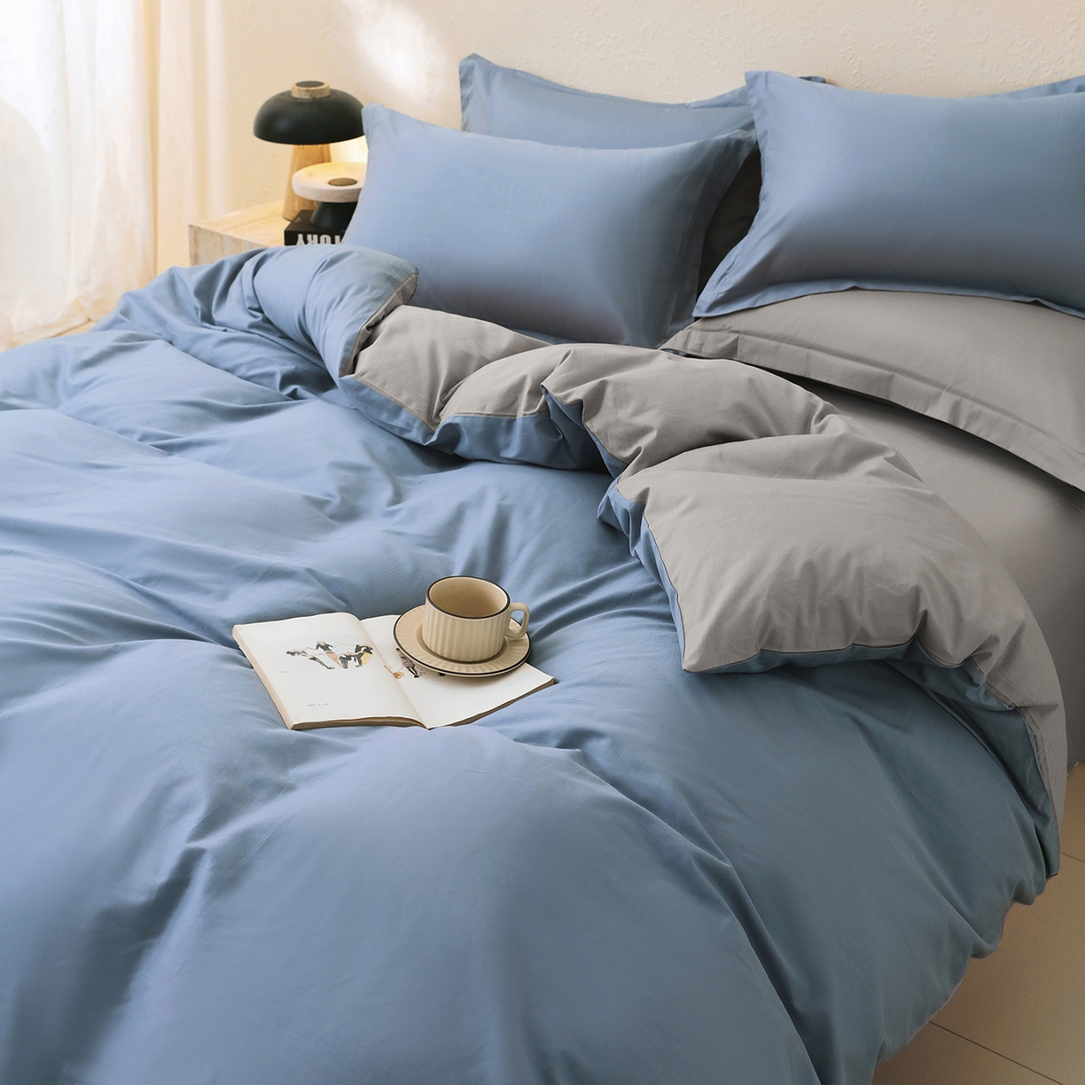 91家纺网 家纺一手货源 找家纺 （总）小懒猪 2026新款13372A类双拼纯色全棉纯棉四件套