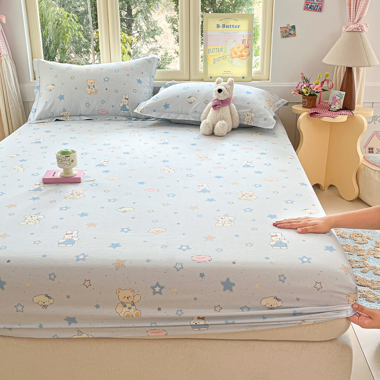 91家纺网 家纺一手货源 找家纺 莱通家纺 2026春夏新款全棉12868印花四件套单品系列-单床笠 星星童话园