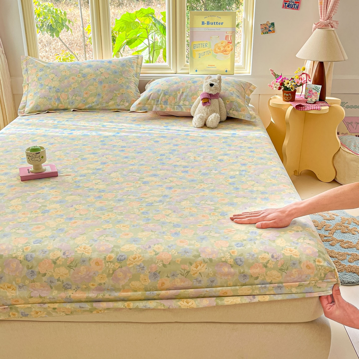 91家纺网 家纺一手货源 找家纺 莱通家纺 2026春夏新款全棉12868印花四件套单品系列-单床笠 栀子花语