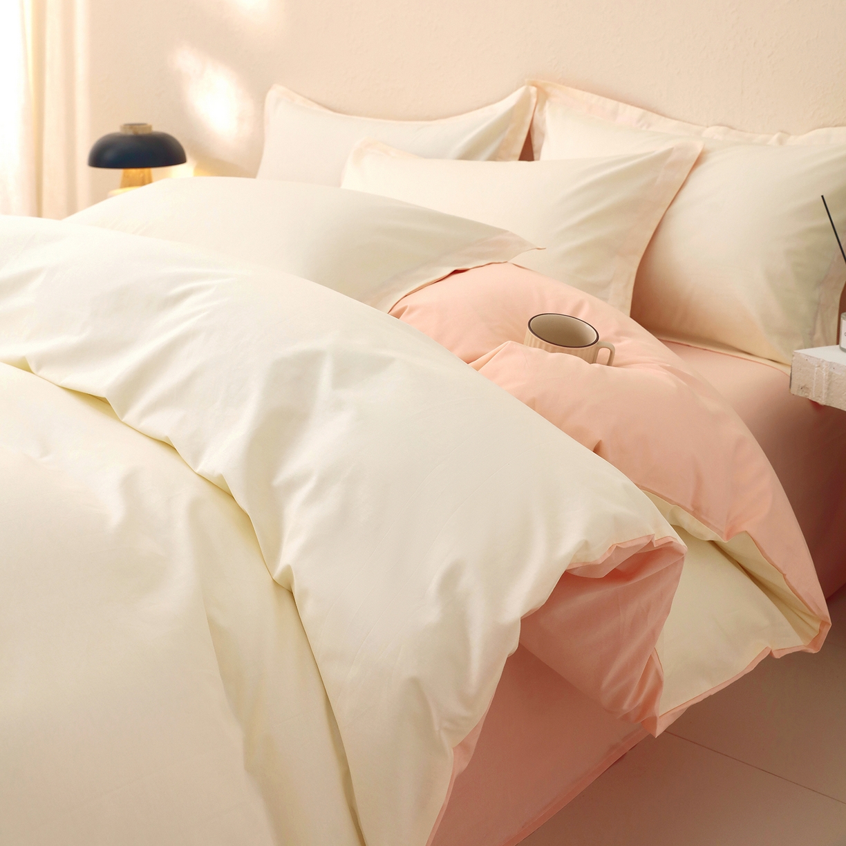 91家纺网 家纺一手货源 找家纺 （总）小懒猪 2026新款13372A类双拼纯色全棉纯棉四件套