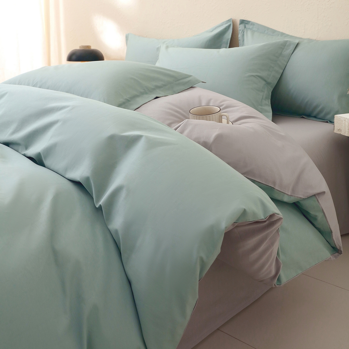 91家纺网 家纺一手货源 找家纺 （总）小懒猪 2026新款13372A类双拼纯色全棉纯棉四件套