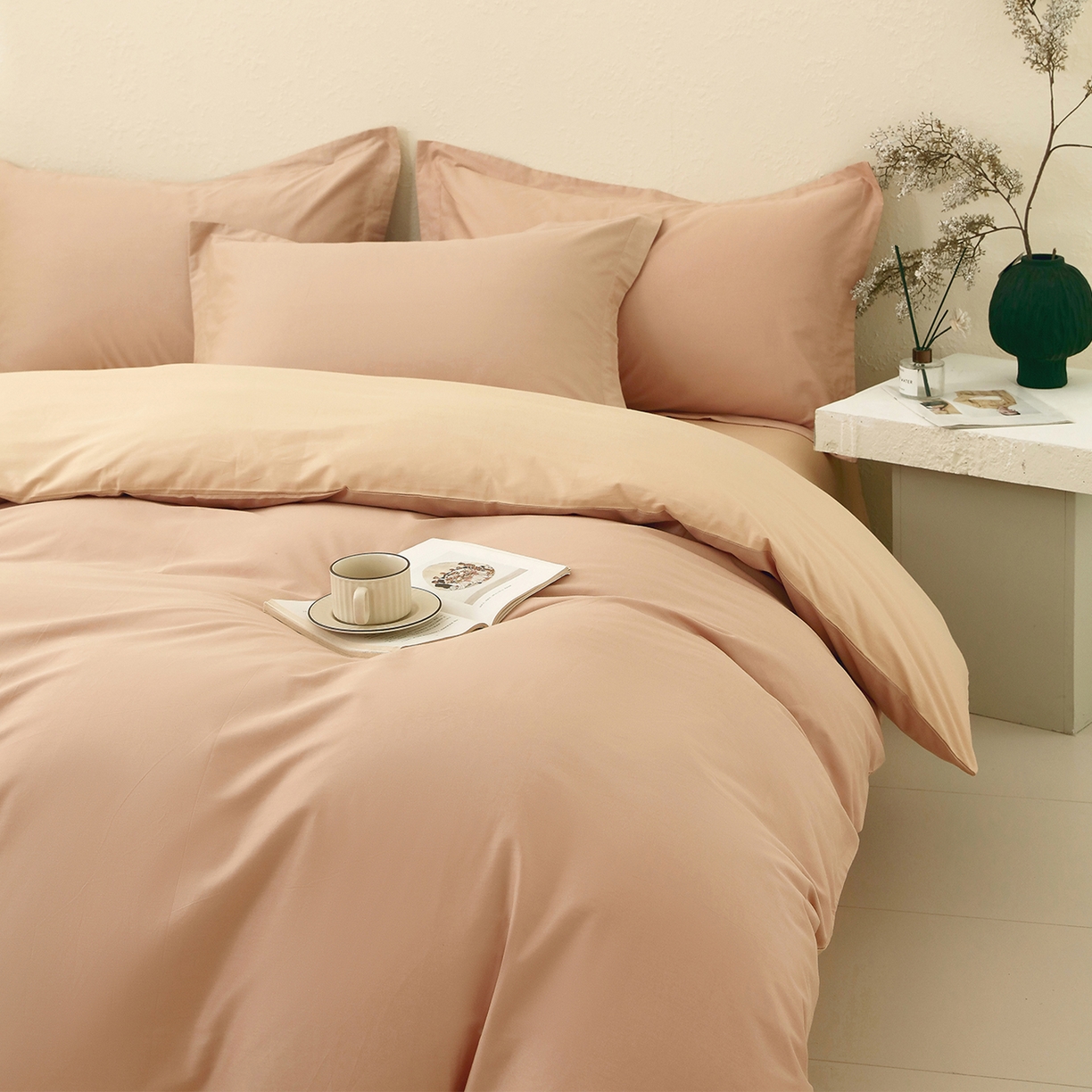 91家纺网 家纺一手货源 找家纺 小懒猪 2026新款13372A类双拼纯色全棉纯棉四件套 茶棕-奇遇金