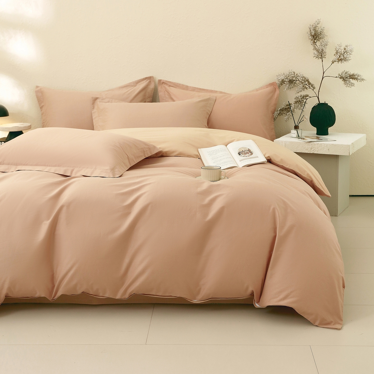 91家纺网 家纺一手货源 找家纺 小懒猪 2026新款13372A类双拼纯色全棉纯棉四件套 茶棕-奇遇金