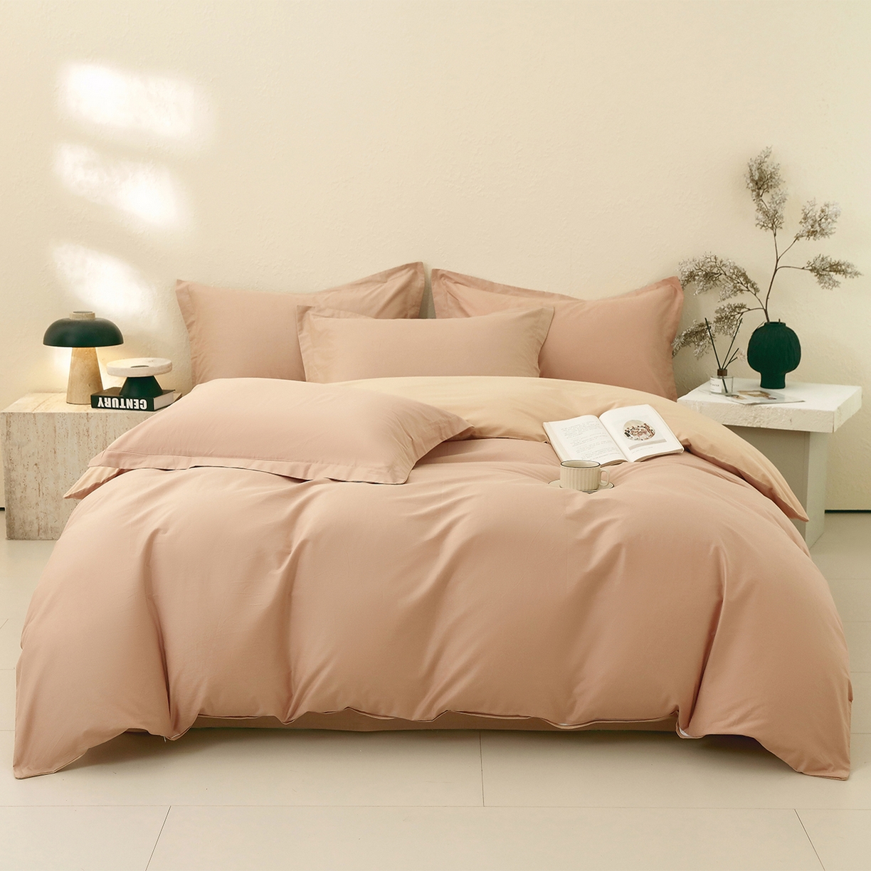 91家纺网 家纺一手货源 找家纺 小懒猪 2026新款13372A类双拼纯色全棉纯棉四件套 茶棕-奇遇金