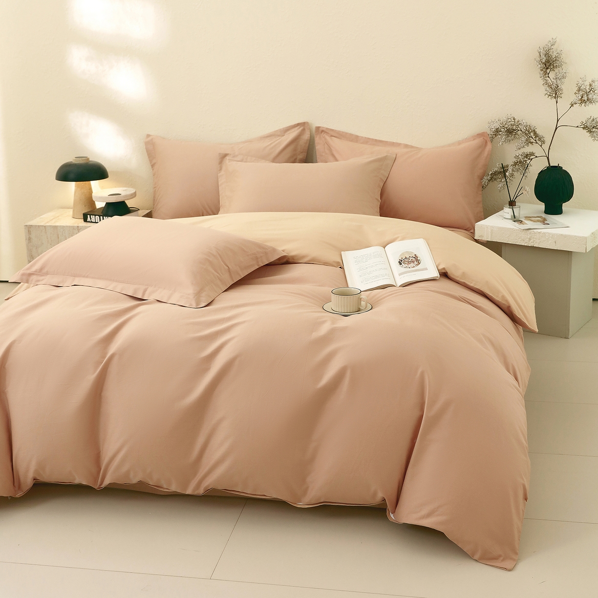 91家纺网 家纺一手货源 找家纺 小懒猪 2026新款13372A类双拼纯色全棉纯棉四件套 茶棕-奇遇金