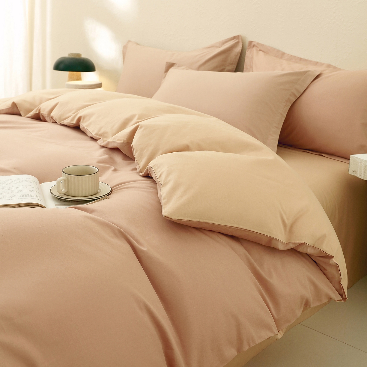 91家纺网 家纺一手货源 找家纺 小懒猪 2026新款13372A类双拼纯色全棉纯棉四件套 茶棕-奇遇金