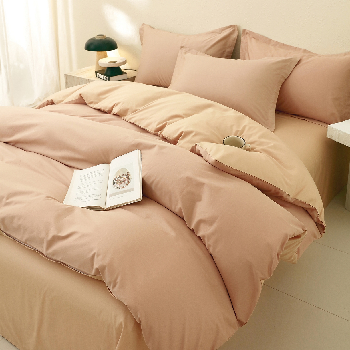 91家纺网 家纺一手货源 找家纺 小懒猪 2026新款13372A类双拼纯色全棉纯棉四件套 茶棕-奇遇金