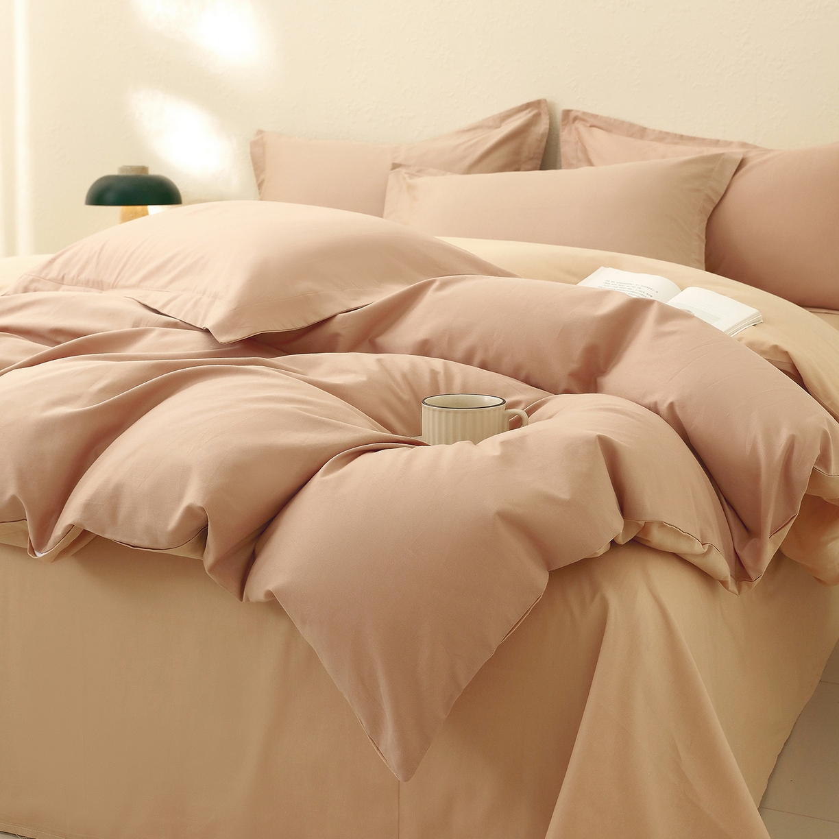 91家纺网 家纺一手货源 找家纺 小懒猪 2026新款13372A类双拼纯色全棉纯棉四件套 茶棕-奇遇金