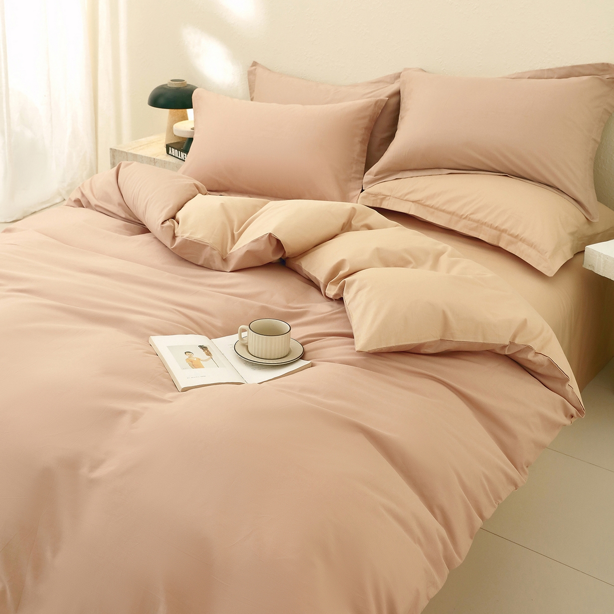 91家纺网 家纺一手货源 找家纺 小懒猪 2026新款13372A类双拼纯色全棉纯棉四件套 茶棕-奇遇金