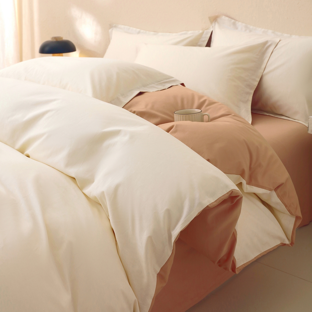 小懒猪 2026新款13372A类双拼纯色全棉纯棉四件套 奶昔白-茶棕