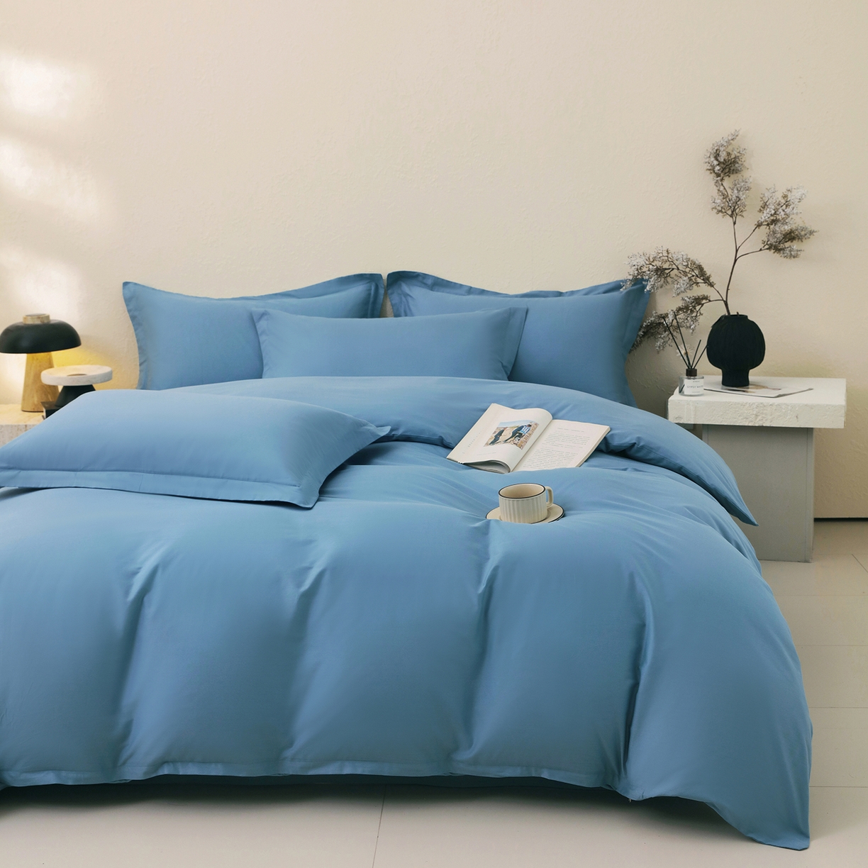 91家纺网 家纺一手货源 找家纺 小懒猪 2026新款13372A类双拼纯色全棉纯棉四件套 绅士蓝