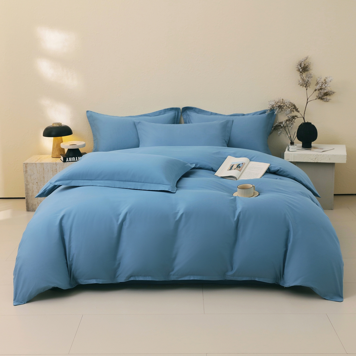 91家纺网 家纺一手货源 找家纺 小懒猪 2026新款13372A类双拼纯色全棉纯棉四件套 绅士蓝