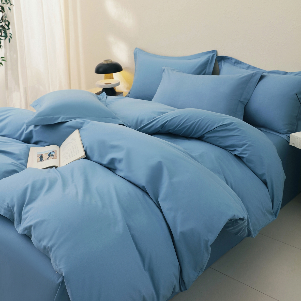 91家纺网 家纺一手货源 找家纺 小懒猪 2026新款13372A类双拼纯色全棉纯棉四件套 绅士蓝