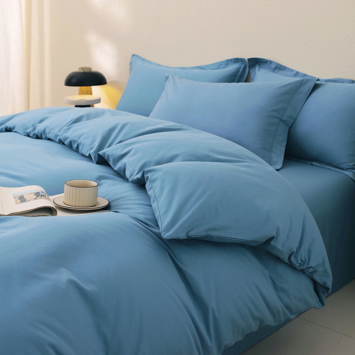 91家纺网 家纺一手货源 找家纺 小懒猪 2026新款13372A类双拼纯色全棉纯棉四件套 绅士蓝