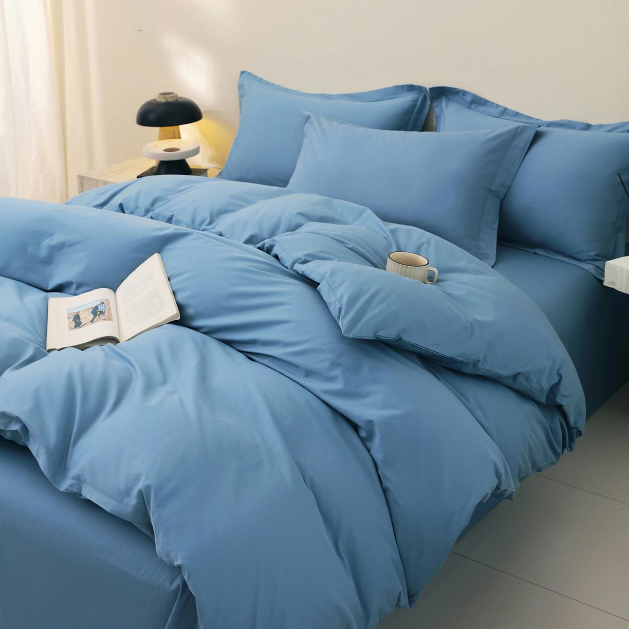 91家纺网 家纺一手货源 找家纺 小懒猪 2026新款13372A类双拼纯色全棉纯棉四件套 绅士蓝