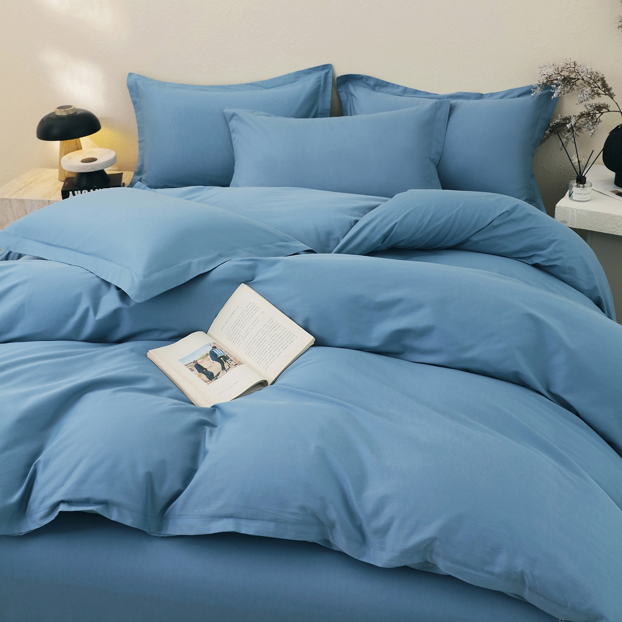 91家纺网 家纺一手货源 找家纺 小懒猪 2026新款13372A类双拼纯色全棉纯棉四件套 绅士蓝