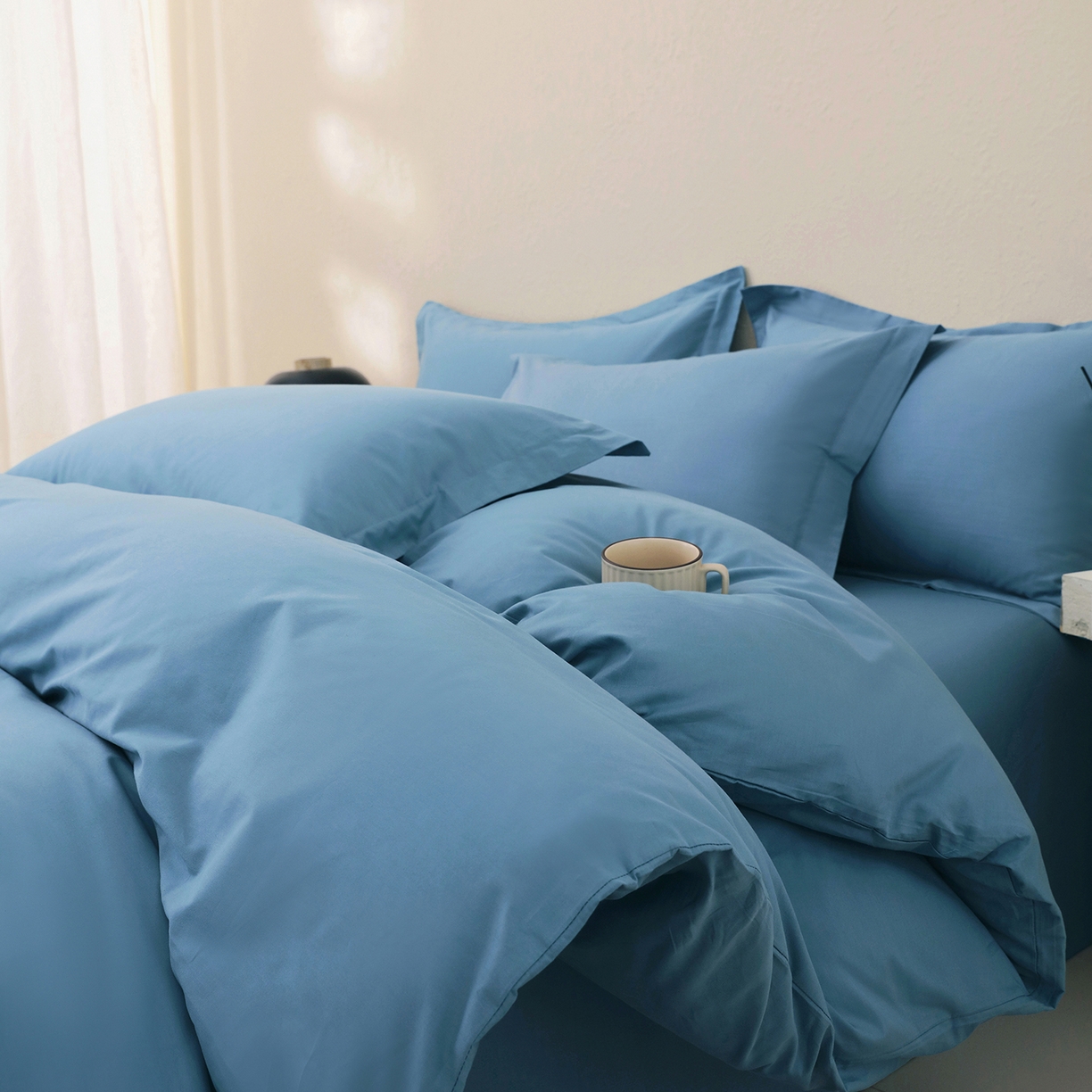 91家纺网 家纺一手货源 找家纺 小懒猪 2026新款13372A类双拼纯色全棉纯棉四件套 绅士蓝