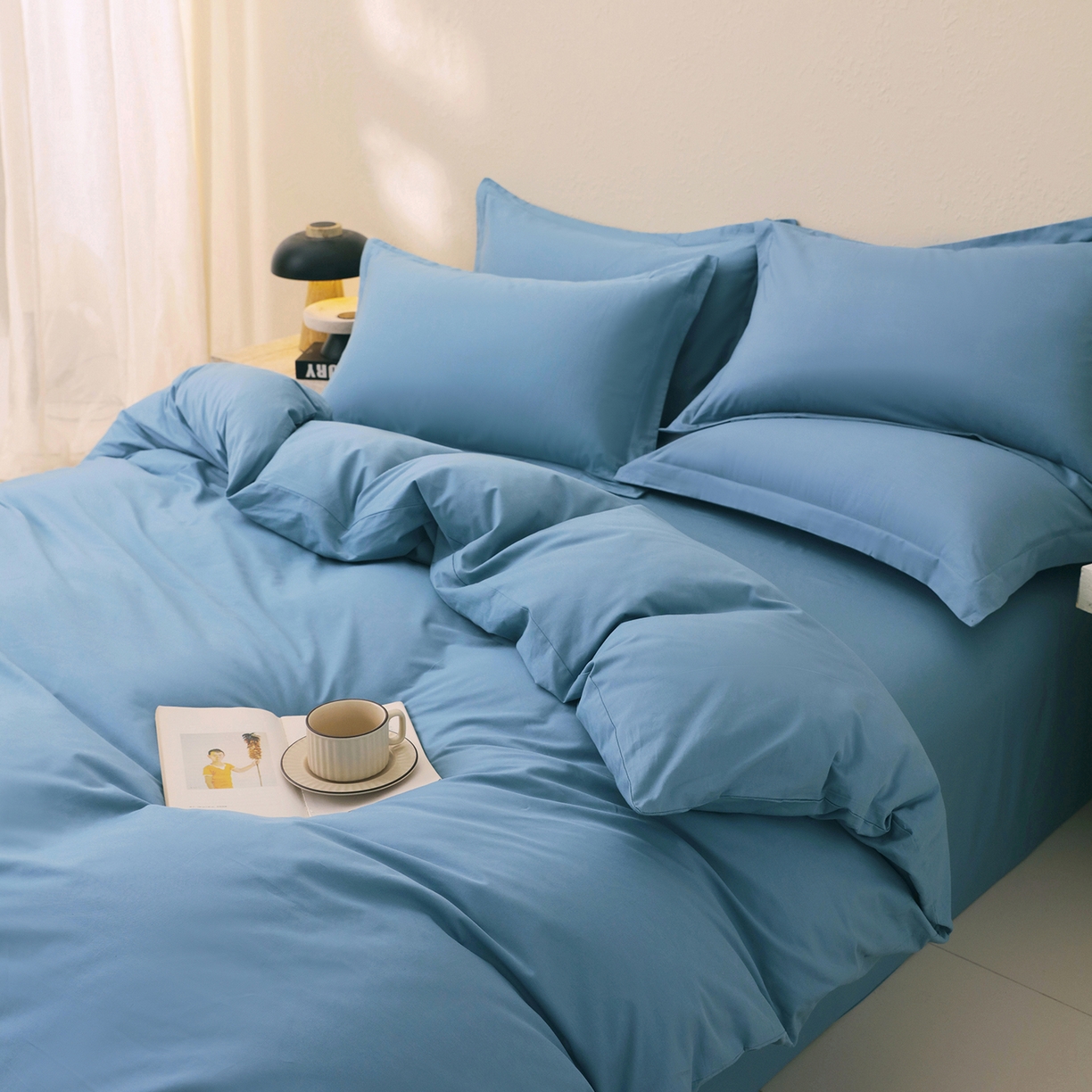 91家纺网 家纺一手货源 找家纺 小懒猪 2026新款13372A类双拼纯色全棉纯棉四件套 绅士蓝