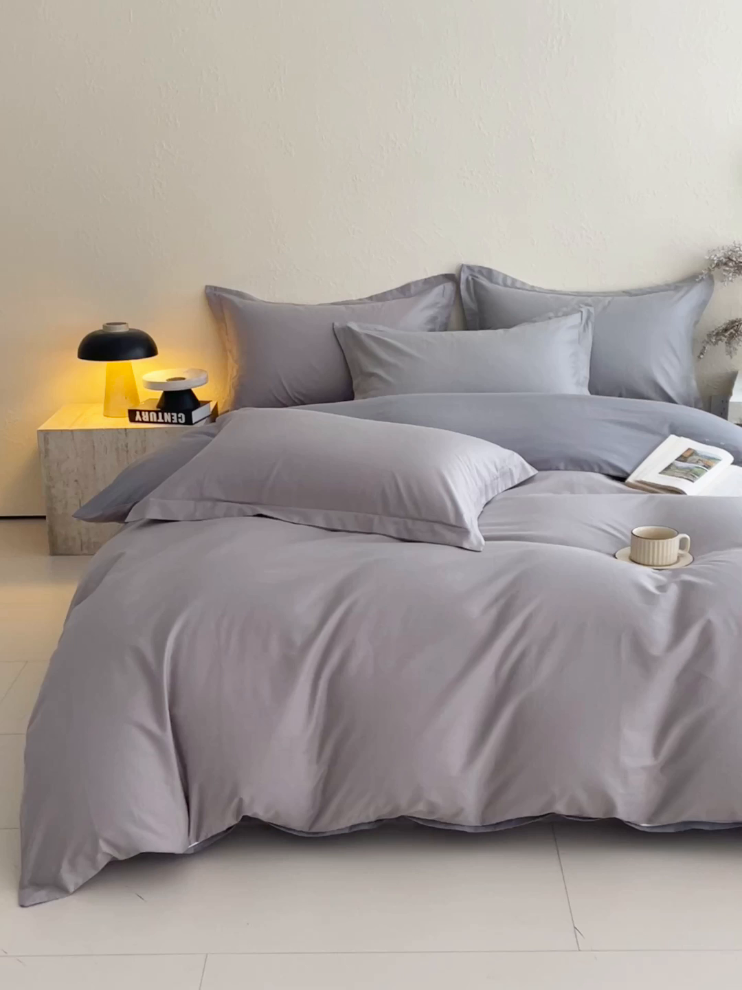 91家纺网 家纺一手货源 找家纺 小懒猪 2026新款13372A类双拼纯色全棉纯棉四件套 椰子灰-月岩灰