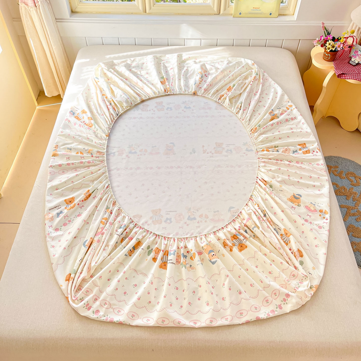 91家纺网 家纺一手货源 找家纺 莱通家纺 2026春夏新款全棉12868印花四件套单品系列-单床笠 可颂日记