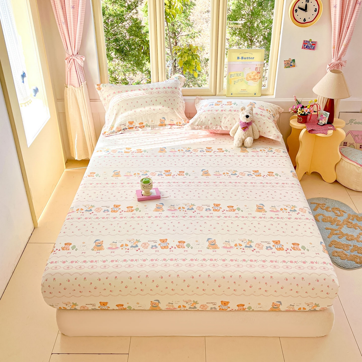 91家纺网 家纺一手货源 找家纺 莱通家纺 2026春夏新款全棉12868印花四件套单品系列-单床笠 可颂日记