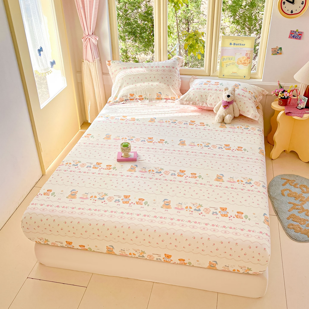 91家纺网 家纺一手货源 找家纺 莱通家纺 2026春夏新款全棉12868印花四件套单品系列-单床笠 可颂日记