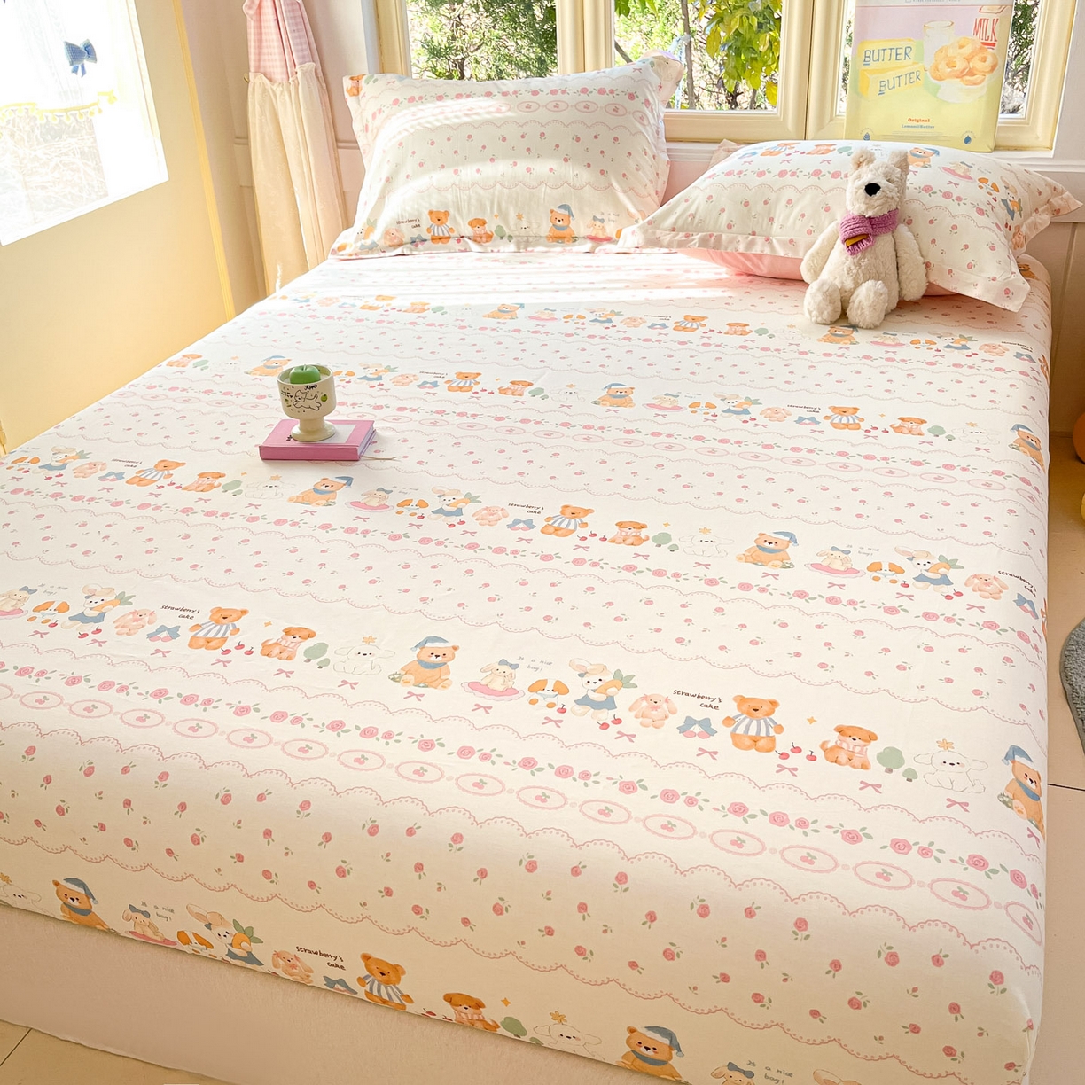 91家纺网 家纺一手货源 找家纺 莱通家纺 2026春夏新款全棉12868印花四件套单品系列-单床笠 可颂日记