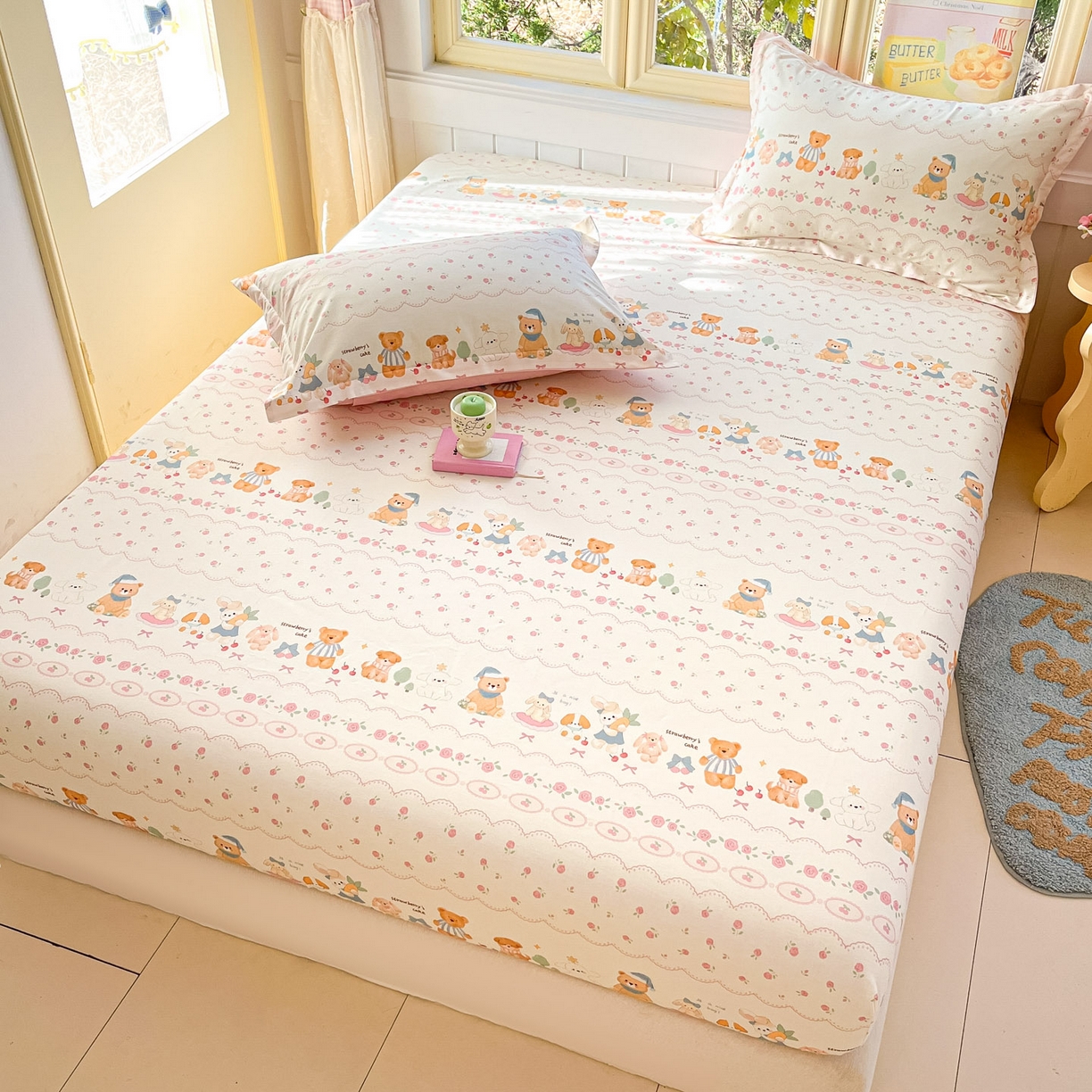 91家纺网 家纺一手货源 找家纺 莱通家纺 2026春夏新款全棉12868印花四件套单品系列-单床笠 可颂日记