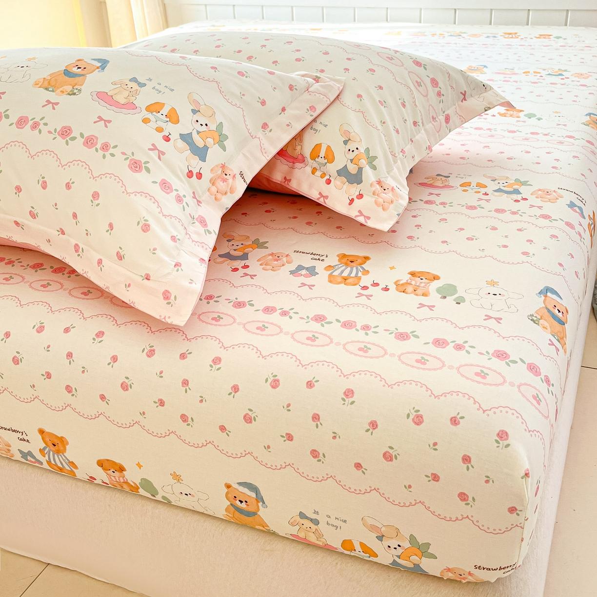 91家纺网 家纺一手货源 找家纺 莱通家纺 2026春夏新款全棉12868印花四件套单品系列-单床笠 可颂日记