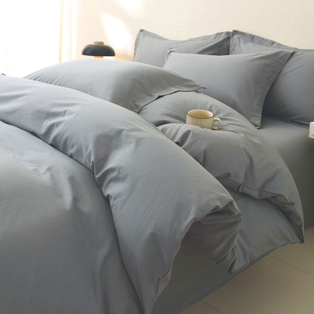 小懒猪 2026新款13372A类双拼纯色全棉纯棉四件套 月岩灰