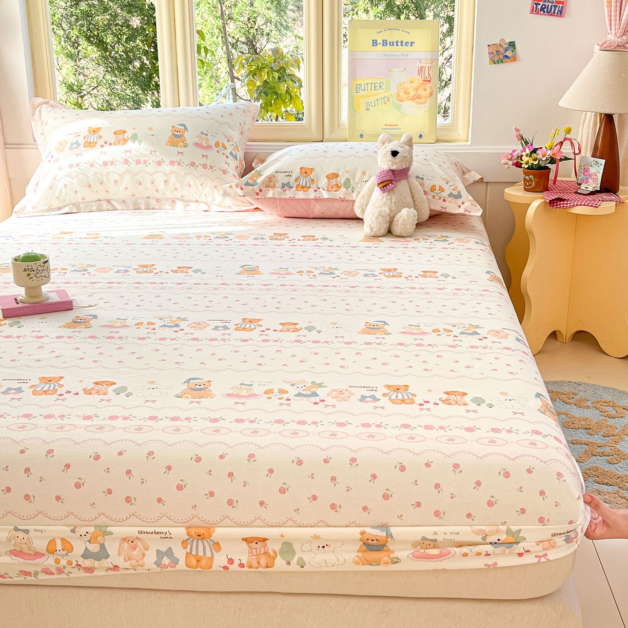 91家纺网 家纺一手货源 找家纺 莱通家纺 2026春夏新款全棉12868印花四件套单品系列-单床笠 可颂日记