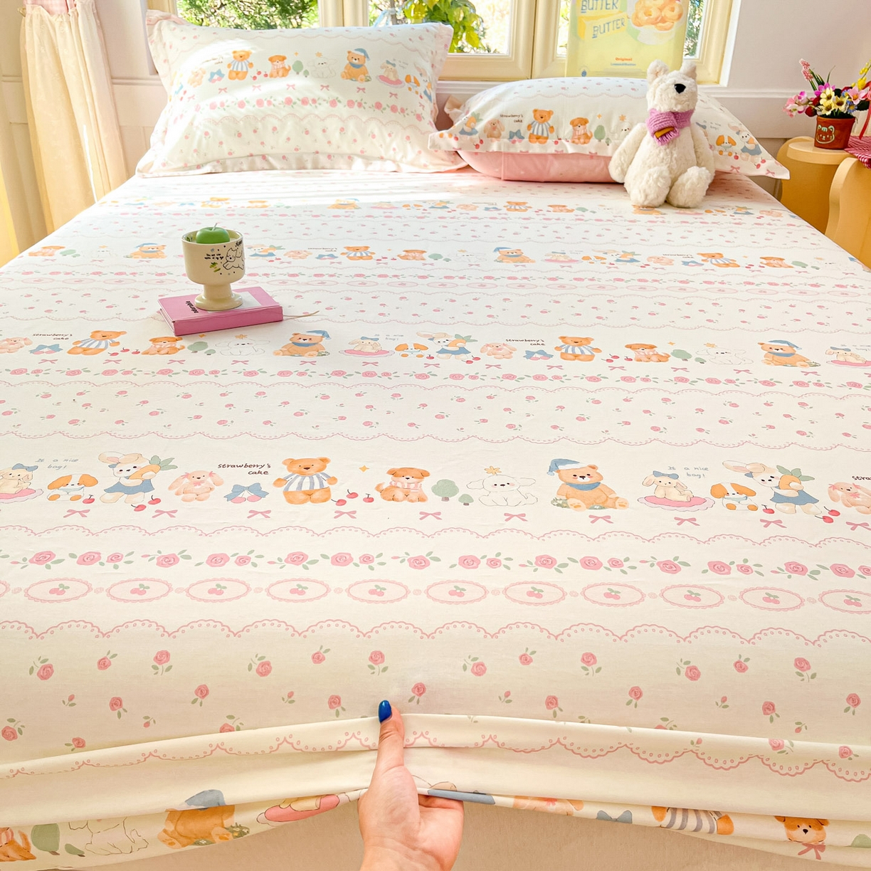 91家纺网 家纺一手货源 找家纺 莱通家纺 2026春夏新款全棉12868印花四件套单品系列-单床笠 可颂日记