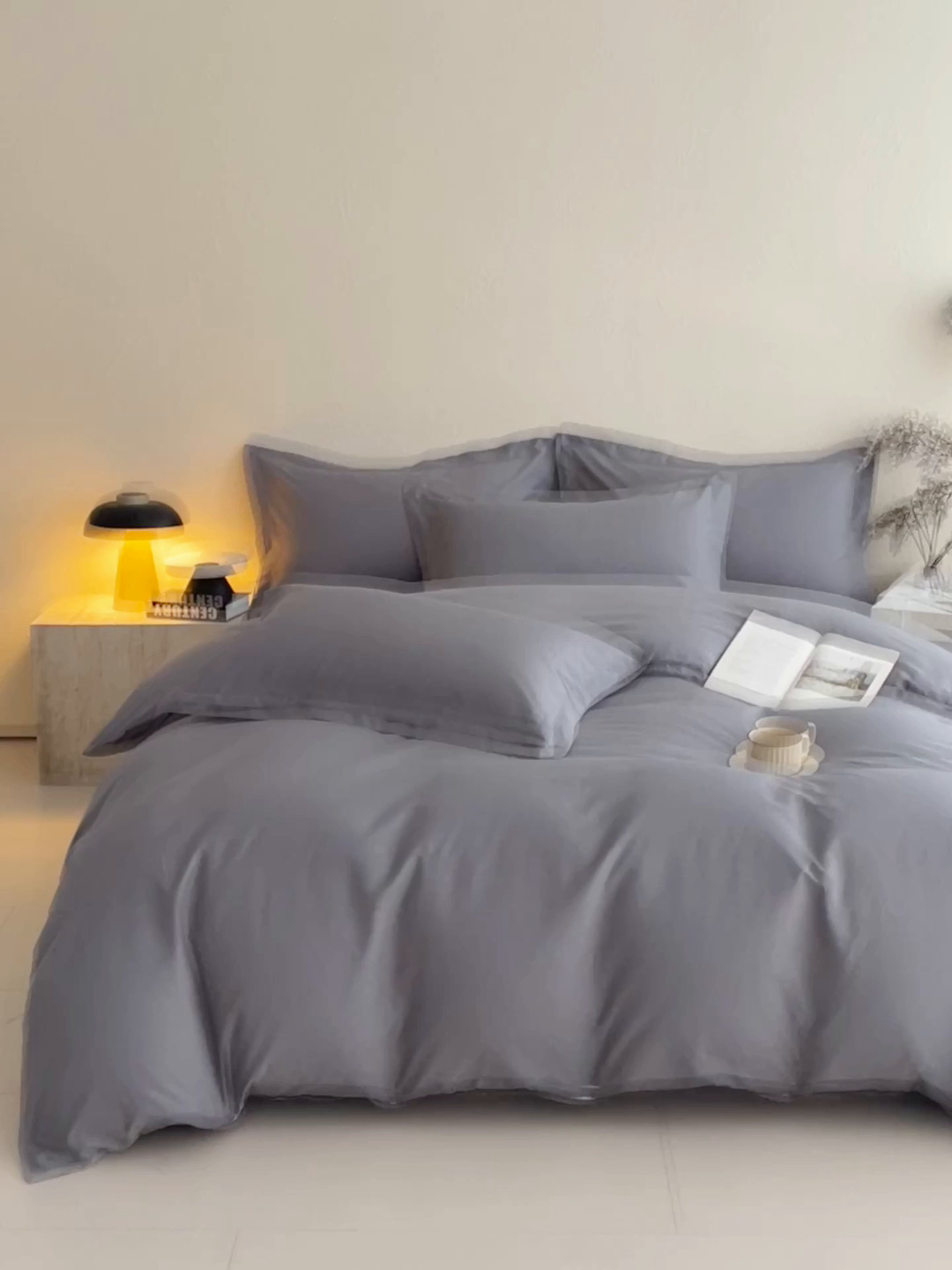 91家纺网 家纺一手货源 找家纺 小懒猪 2026新款13372A类双拼纯色全棉纯棉四件套 月岩灰
