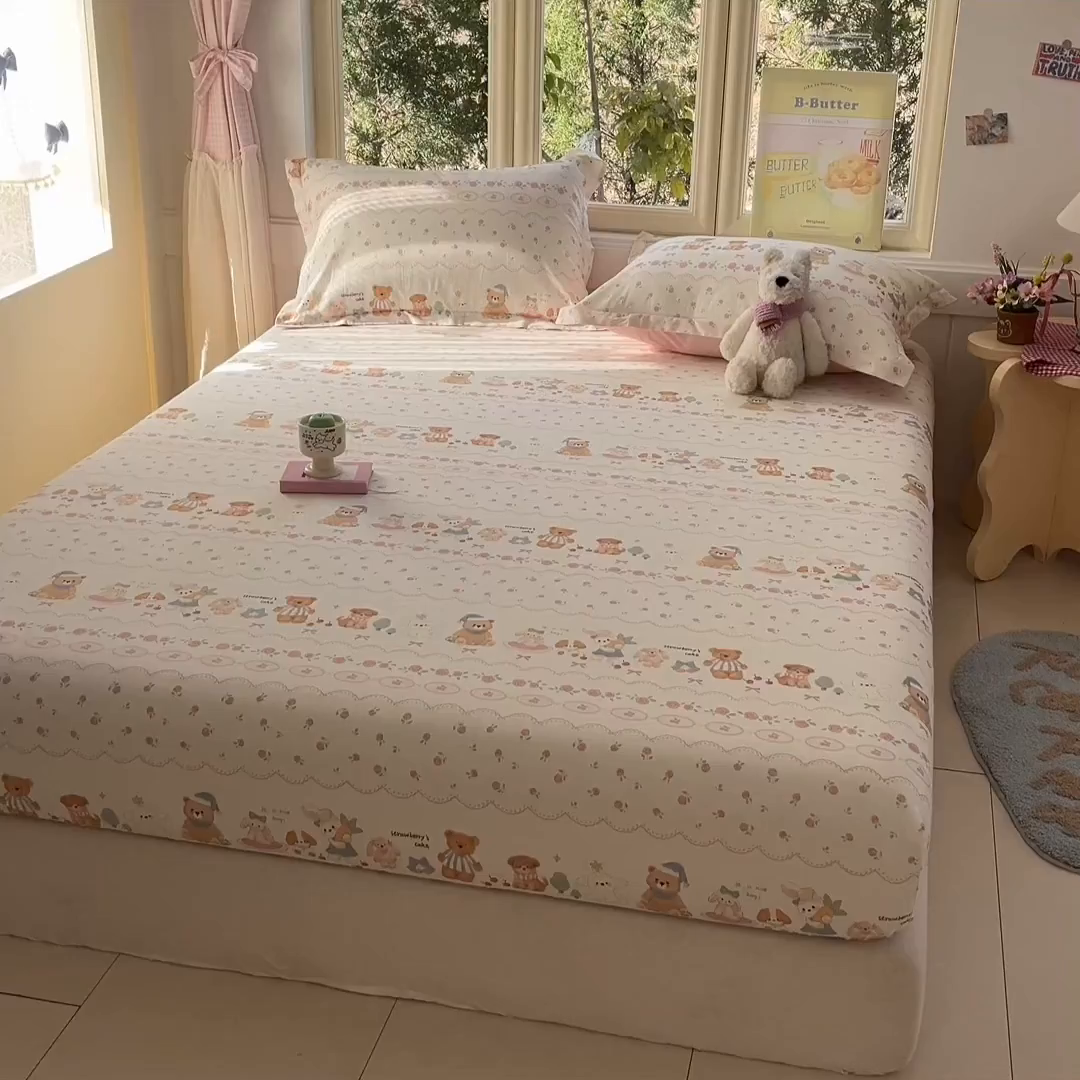 91家纺网 家纺一手货源 找家纺 莱通家纺 2026春夏新款全棉12868印花四件套单品系列-单床笠 可颂日记