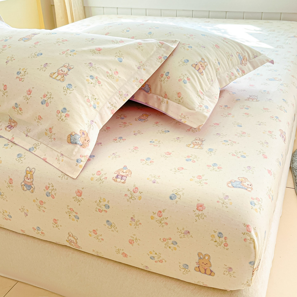 91家纺网 家纺一手货源 找家纺 莱通家纺 2026春夏新款全棉12868印花四件套单品系列-单床笠 浪花轻歌