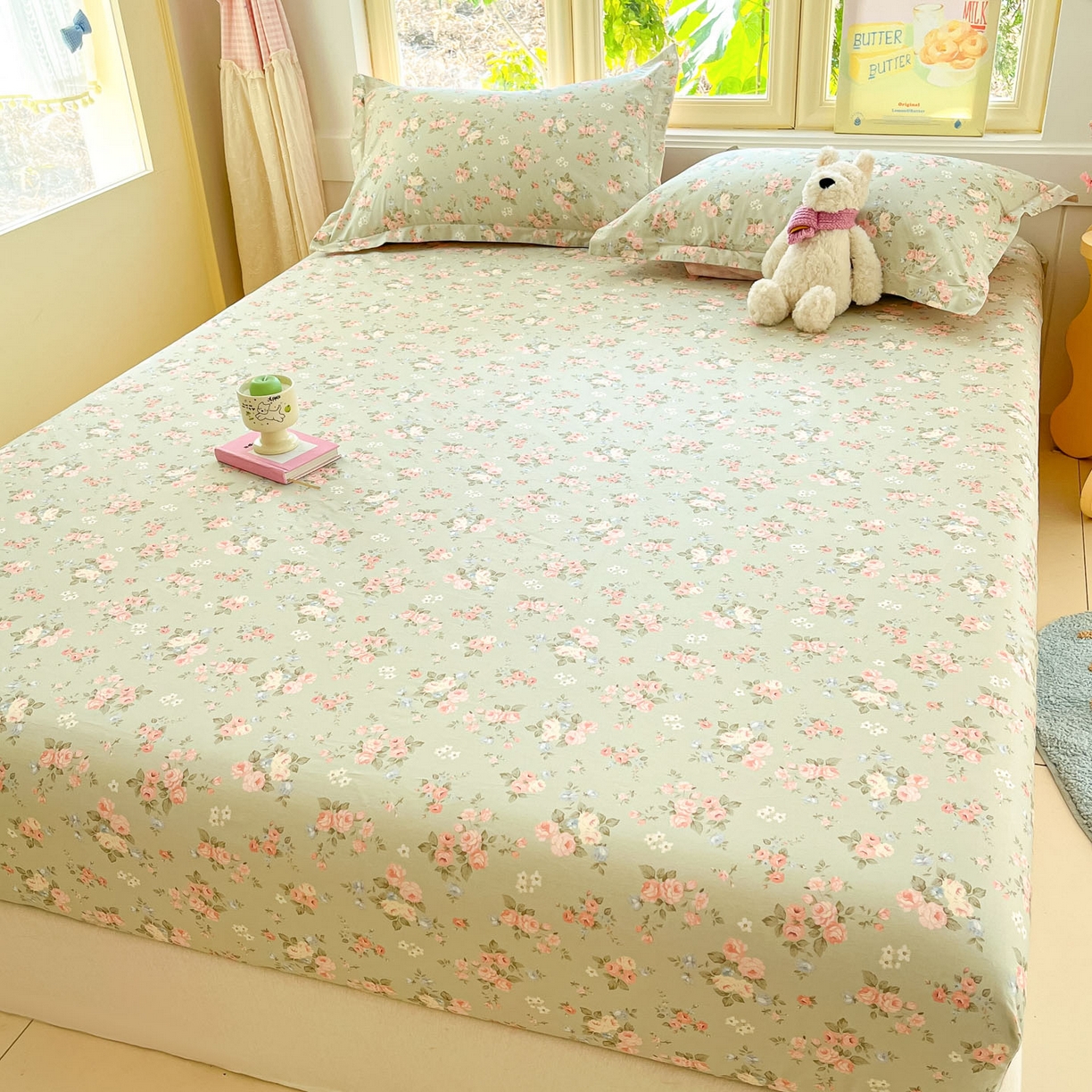 91家纺网 家纺一手货源 找家纺 莱通家纺 2026春夏新款全棉12868印花四件套单品系列-单床笠 璃光浅梦