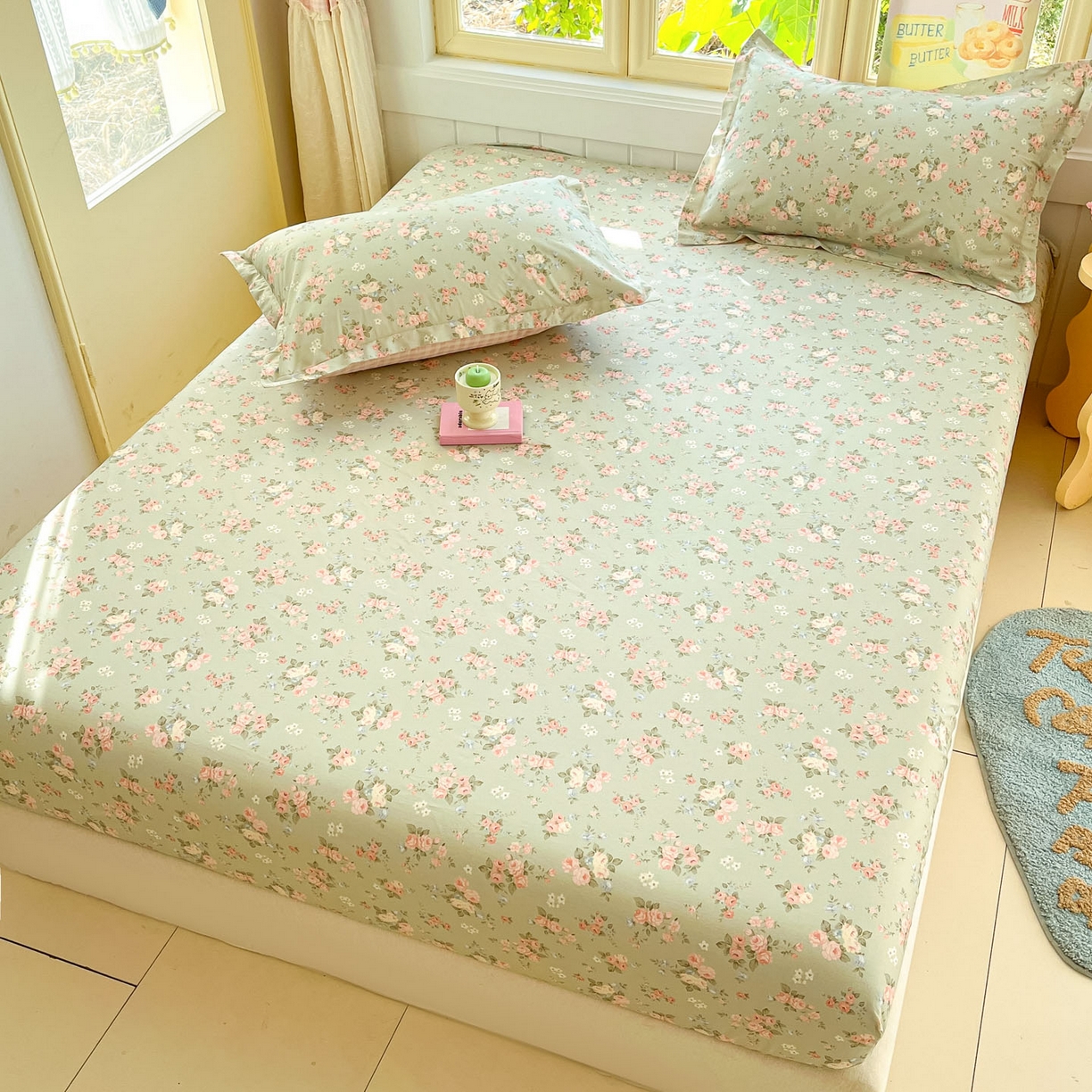 91家纺网 家纺一手货源 找家纺 莱通家纺 2026春夏新款全棉12868印花四件套单品系列-单床笠 璃光浅梦